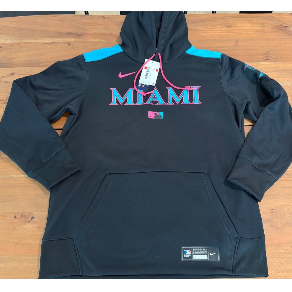 Nike Miami Marlins City Connect Therma-FIT Hoodie Black Pink Blue NEW Men's L